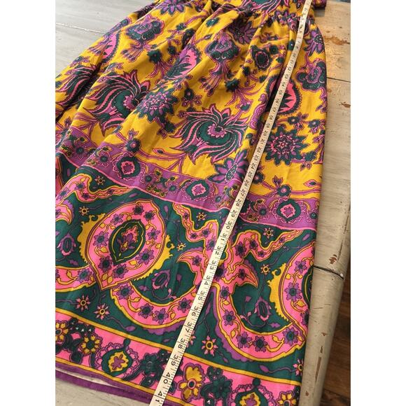 Vtg Gisella Heinemann Yellow Pink Purple Paisley Full Length Wrap Skirt Sz S M - Picture 7 of 9